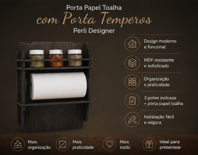 Porta Papel Toalha com Porta Temperos - Imagem 3