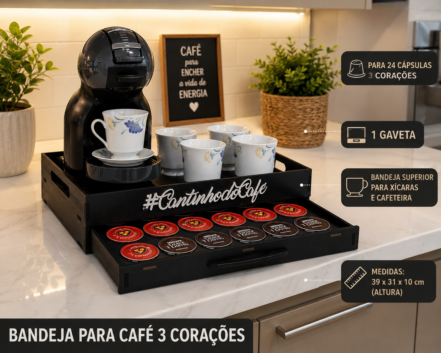 Bandeja Porta-Cápsulas 3 Corações Premium | Perli Designer - Imagem 3